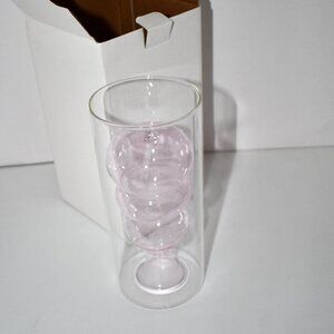ZENS Modern Pink Hand Blown Glass Vase, Double Hollow, Bubble Flower Vase, NWT